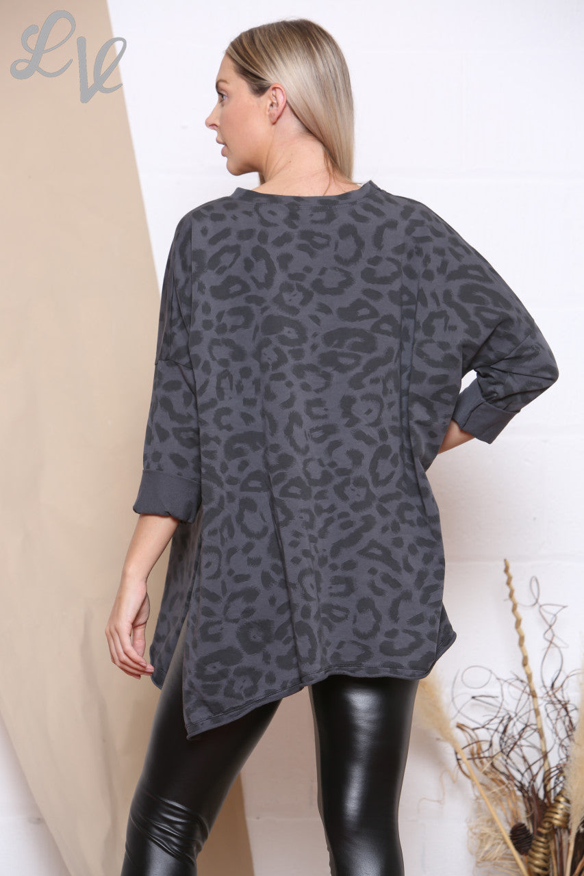Ladies Animal Leopard Print Sweatshirt Top Charcoal Unit Price £8.99