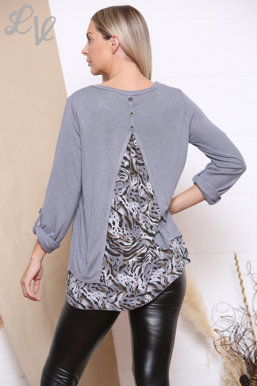Dames Top met Luipaardprint als Onderlaag Grijs - Stukprijs WAS €12,99 NU €4,99