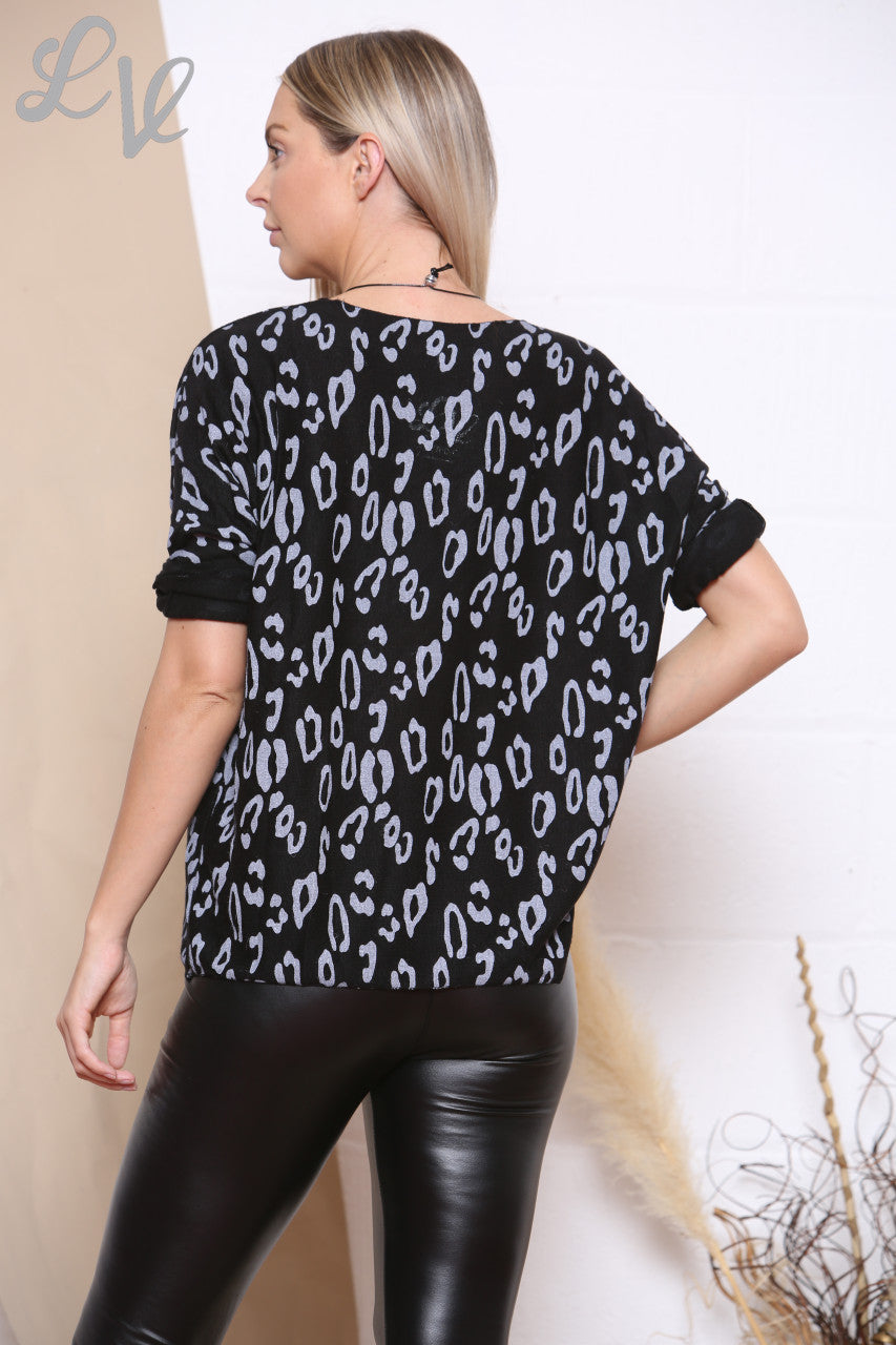 Ladies Animal Print Fine Knit Top Black Unit Price WAS £14.99 NOW £7.99