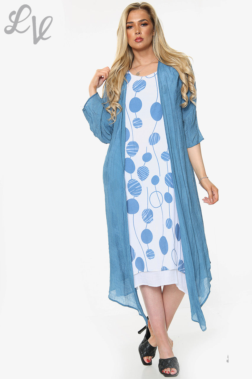 Dames Circles Print Mouwloze Jurk Met Vest Denim Stukprijs £10,99