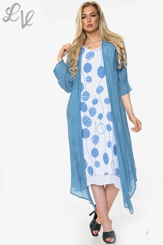 Dames Circles Print Mouwloze Jurk Met Vest Denim Stukprijs £10,99