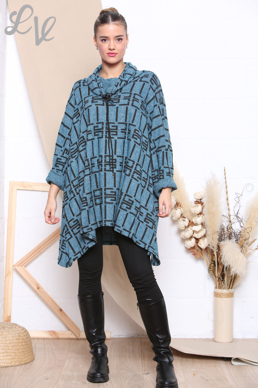 Dames bedrukte tuniek met strikkraag groenblauw stukprijs € 8,99