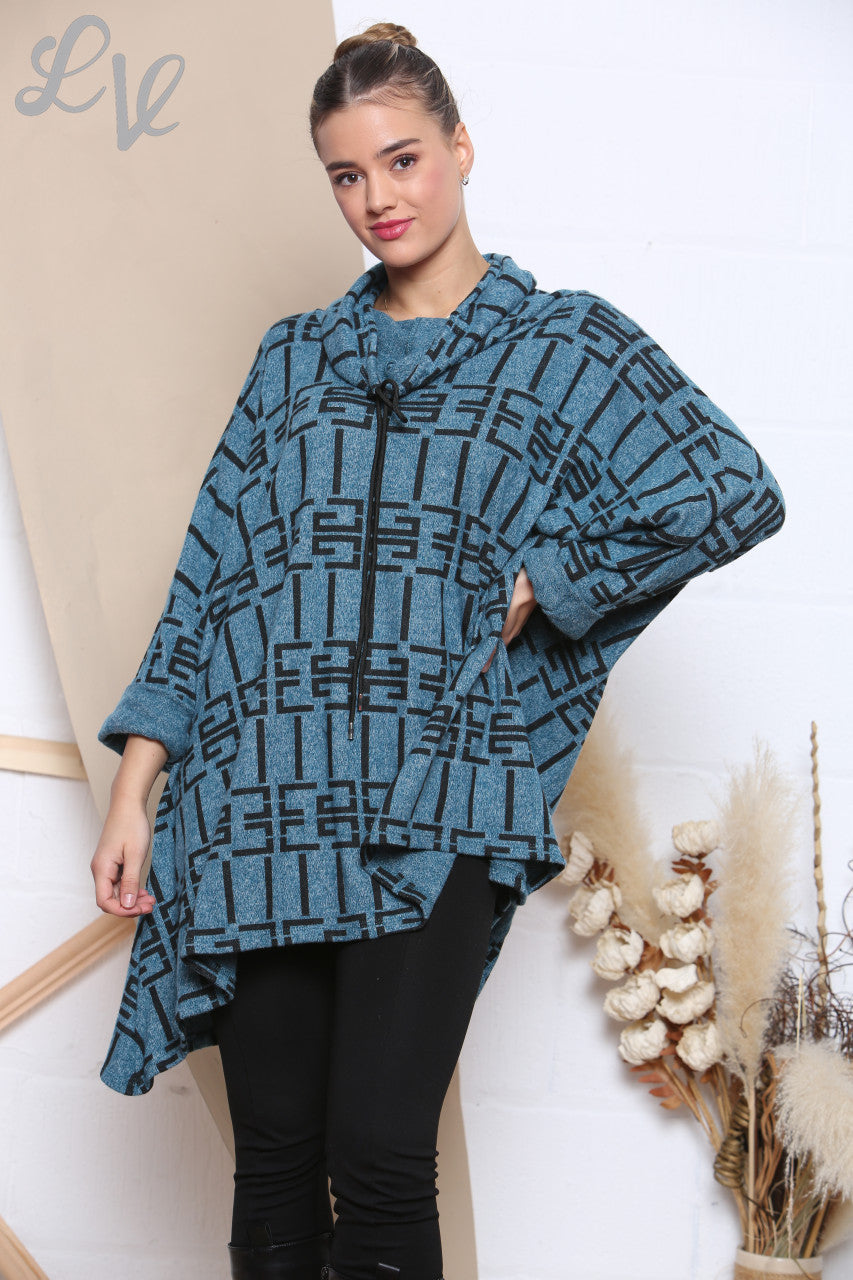 Dames bedrukte tuniek met strikkraag groenblauw stukprijs € 8,99