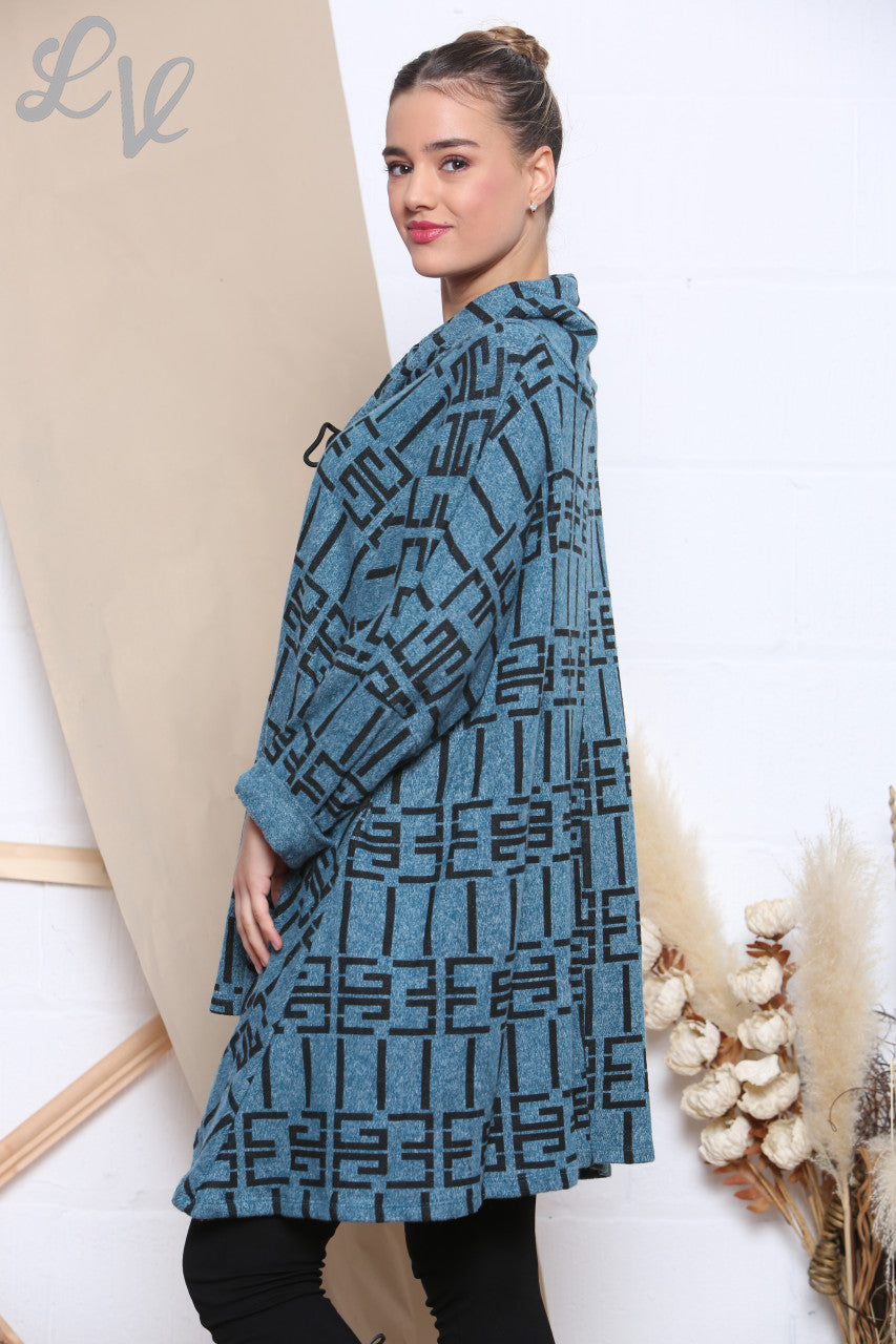 Dames bedrukte tuniek met strikkraag groenblauw stukprijs € 8,99