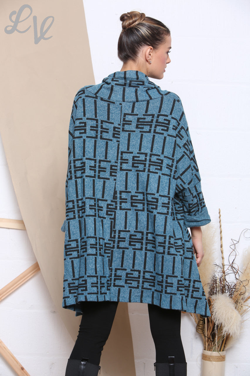Dames bedrukte tuniek met strikkraag groenblauw stukprijs € 8,99
