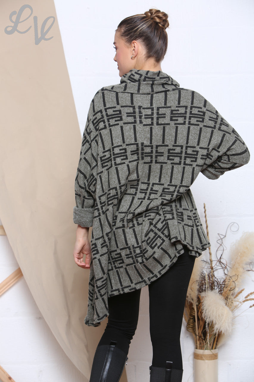 Damesbedrukte Tuniektop met Strikkraag Khaki Stukprijs €8,99