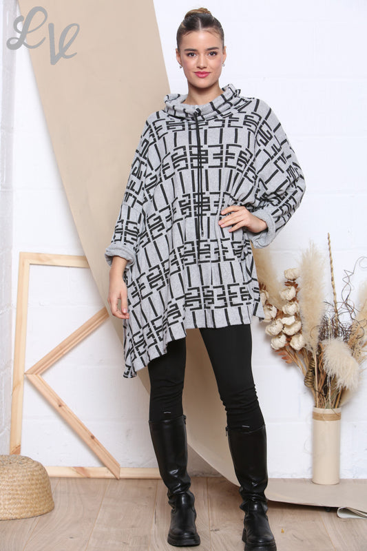 Dames Bedrukte Tuniek met Strikkraag Grijs Stukprijs € 8,99