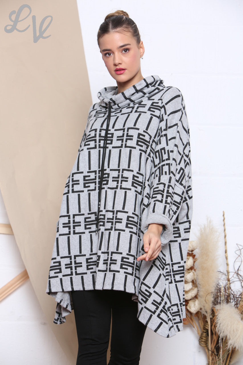 Ladies Printed Tie Neck Tunic Top Grey Unit Price £8.99