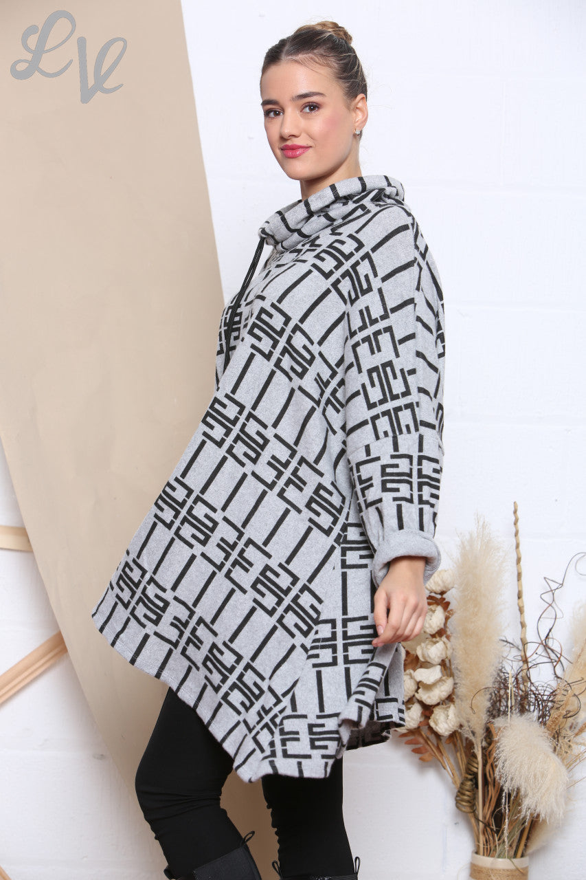 Ladies Printed Tie Neck Tunic Top Grey Unit Price £8.99