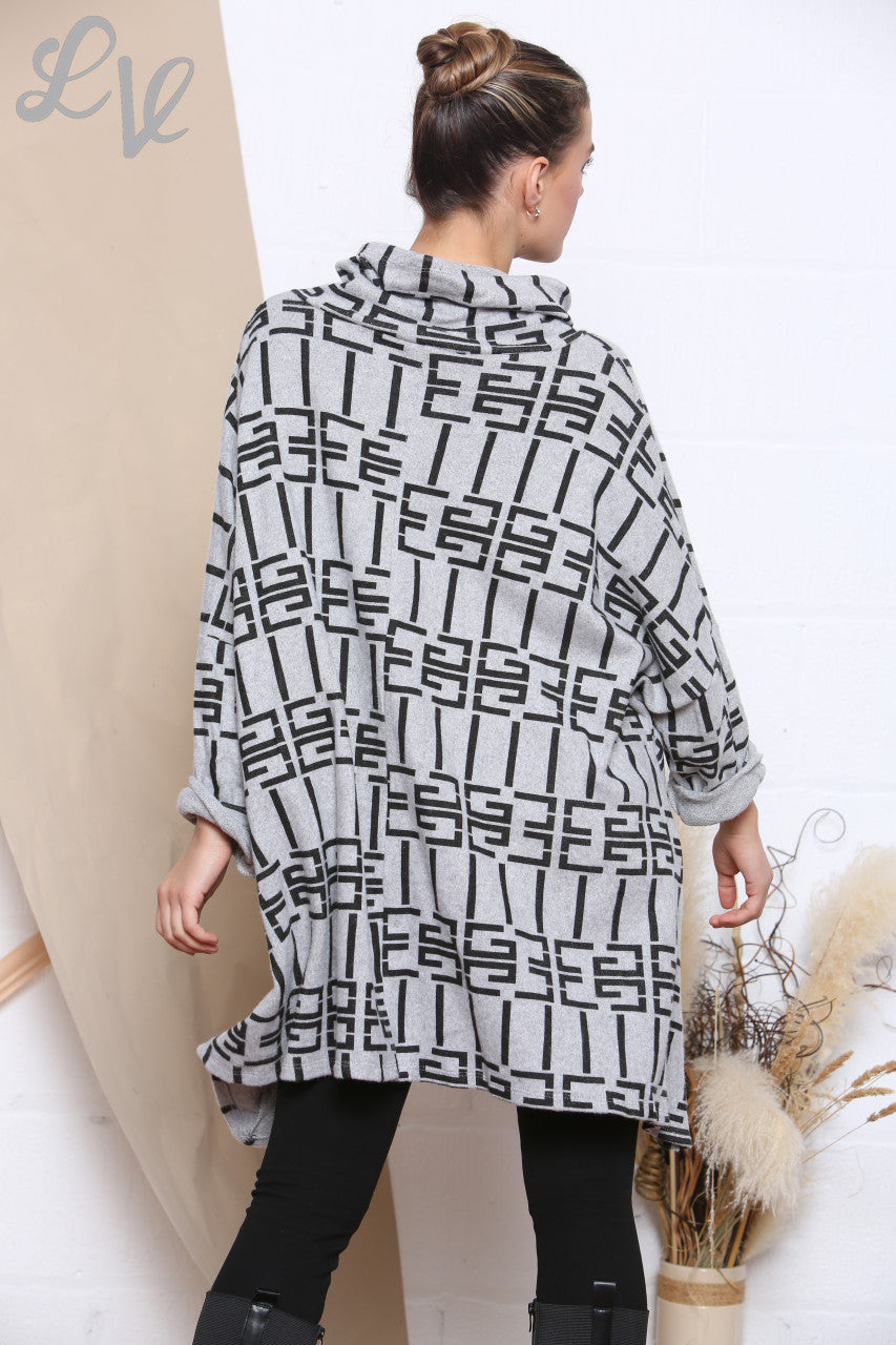 Ladies Printed Tie Neck Tunic Top Grey Unit Price £8.99