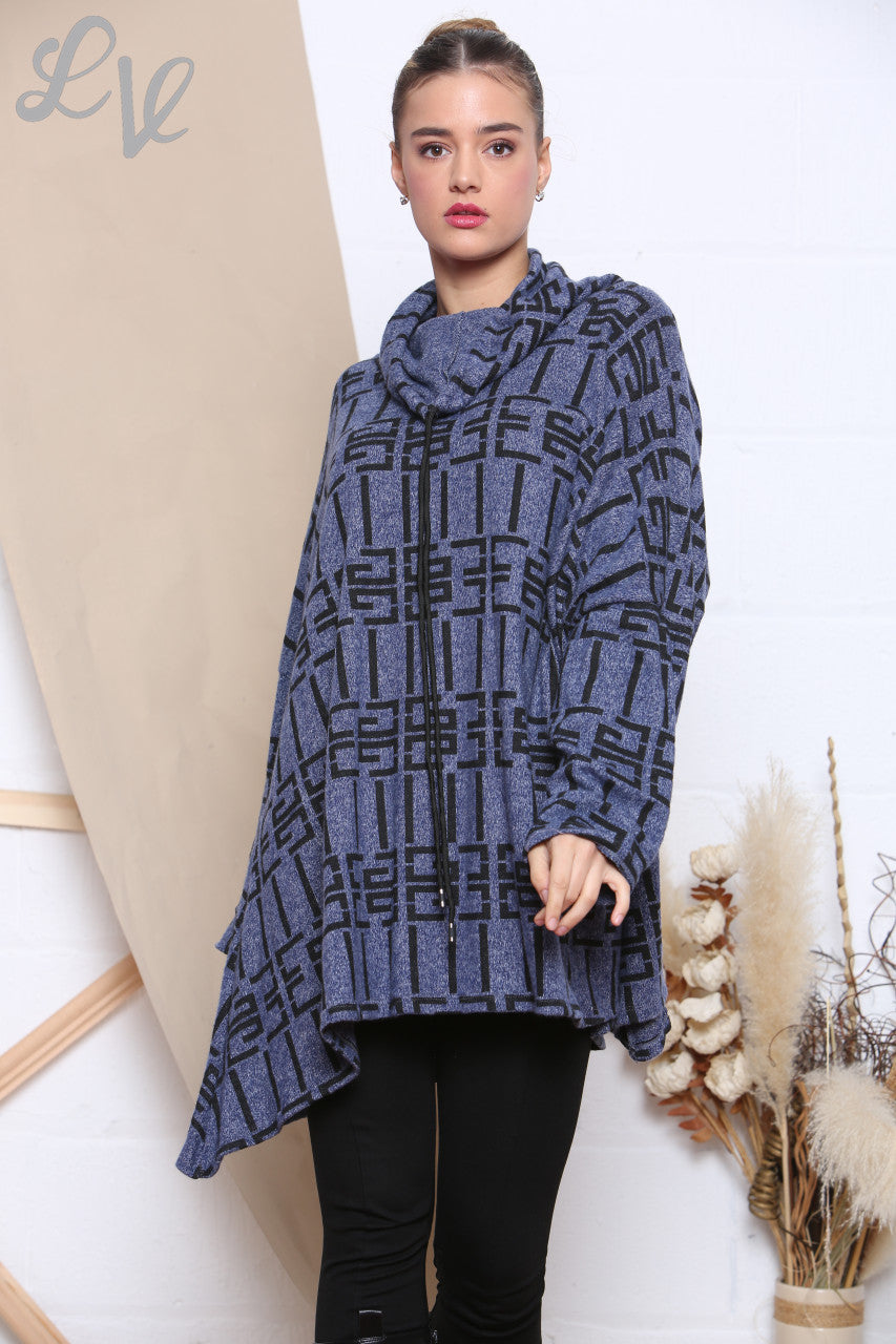 Ladies Printed Tie Neck Tunic Top Navy Unit Price £8.99