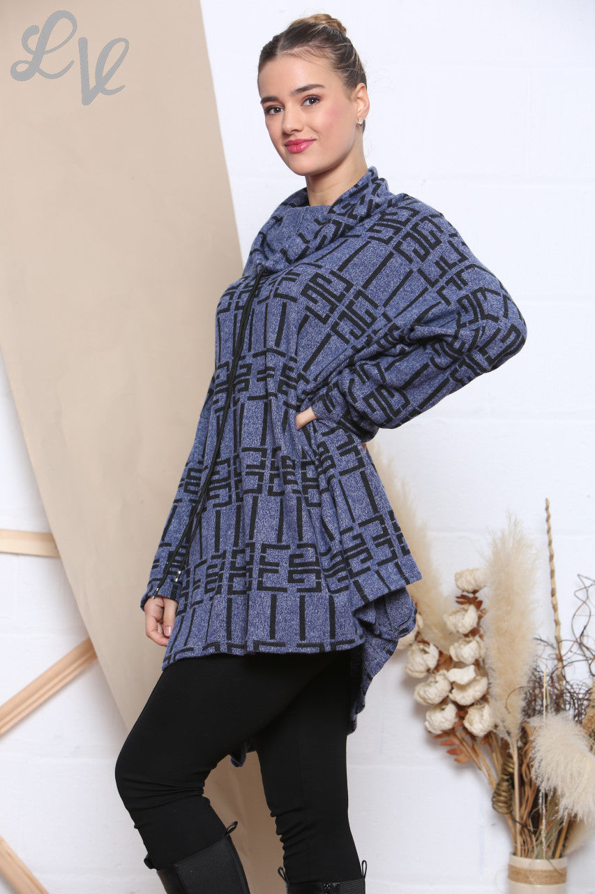 Ladies Printed Tie Neck Tunic Top Navy Unit Price £8.99
