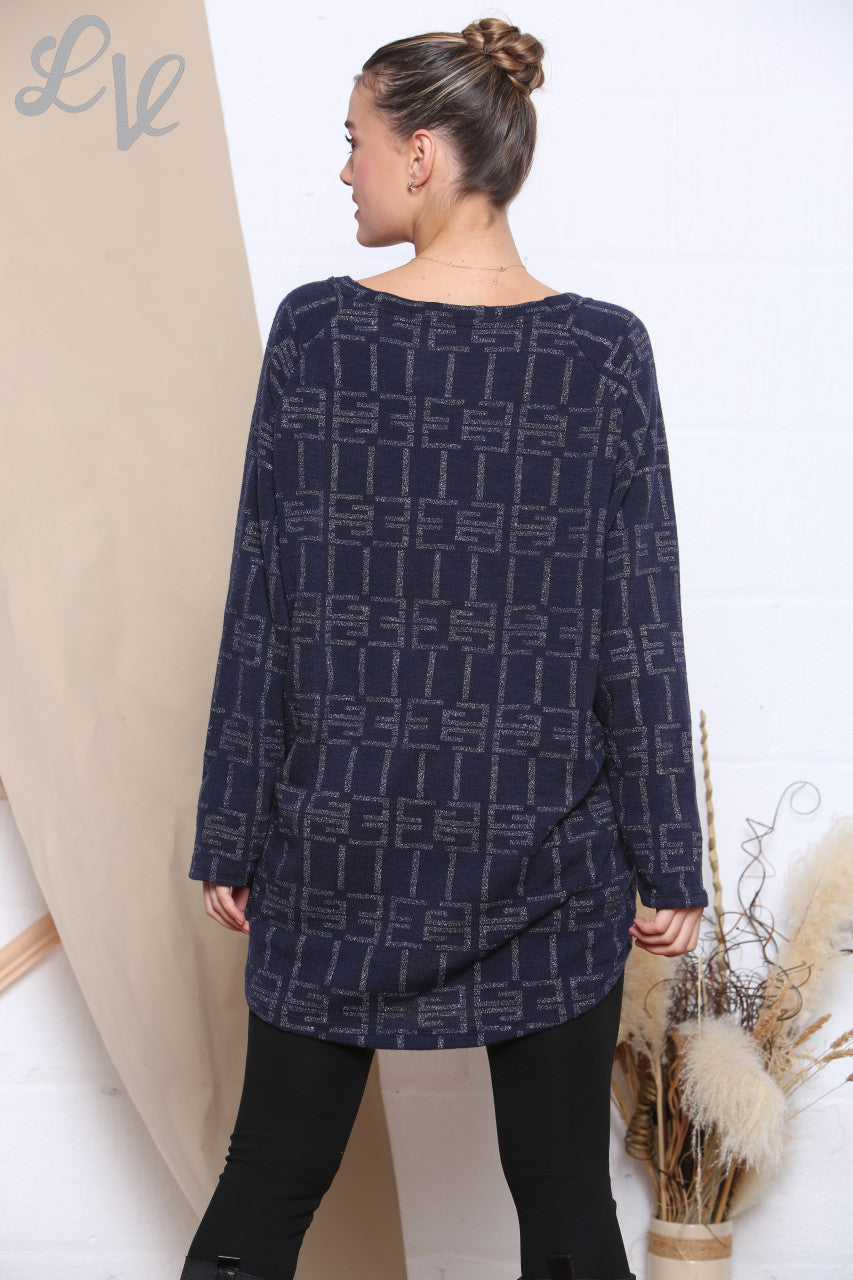 Dames Sparkle Print Top Marine Per stuk WAS € 9,99 NU € 4,99