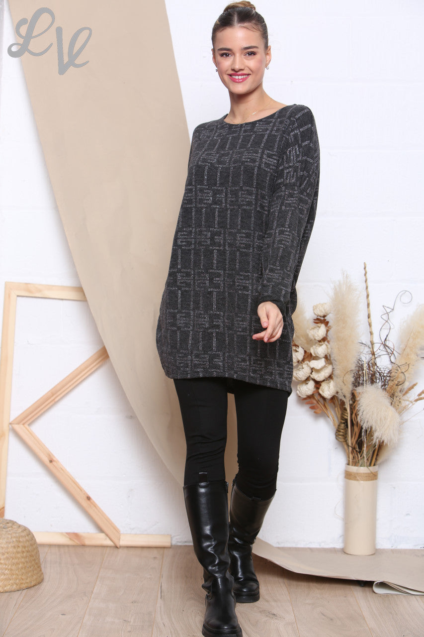 Dames Sparkle Print Top Houtskool Stukprijs WAS €9,99 NU €4,99
