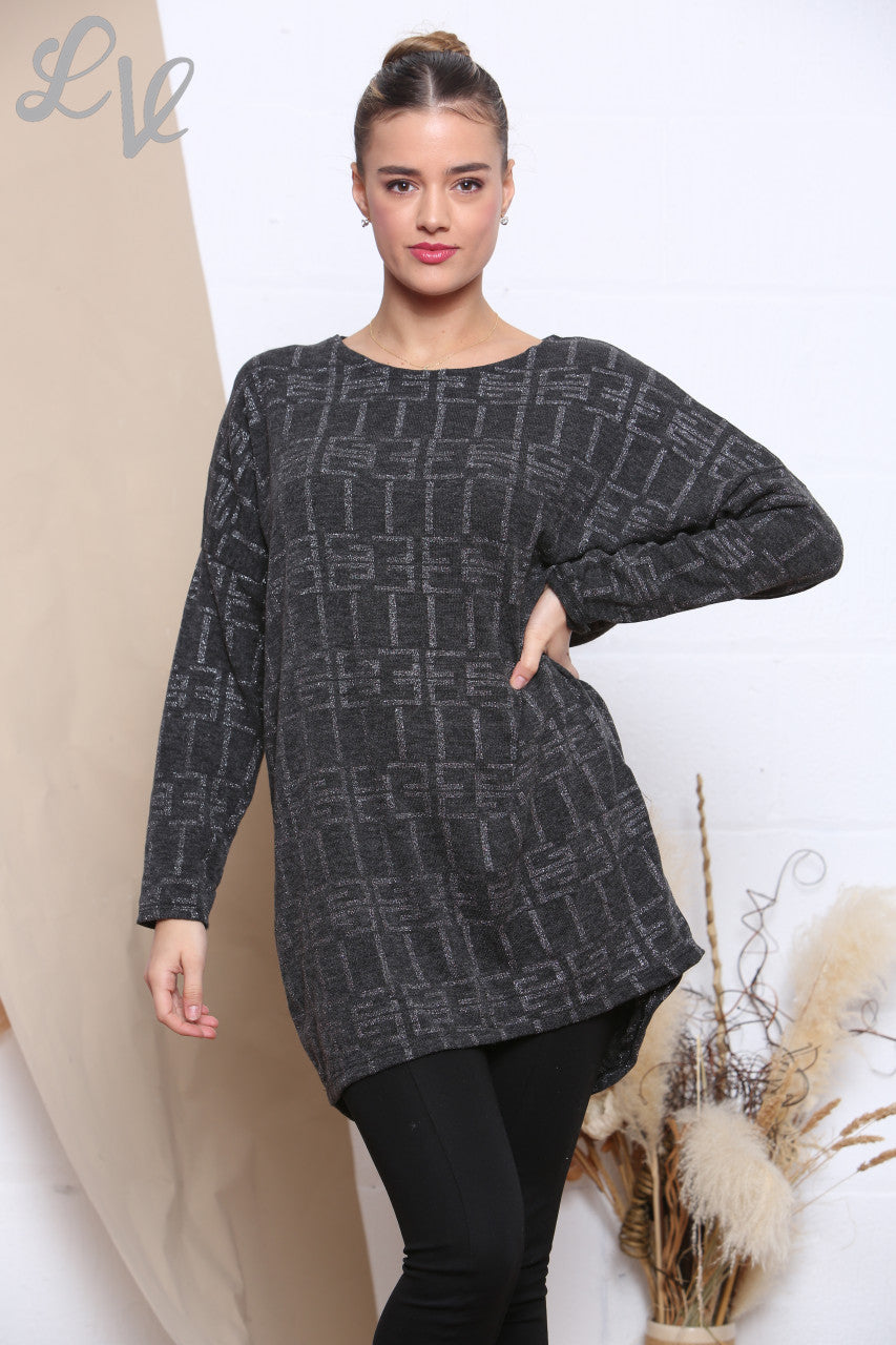 Dames Sparkle Print Top Houtskool Stukprijs WAS €9,99 NU €4,99