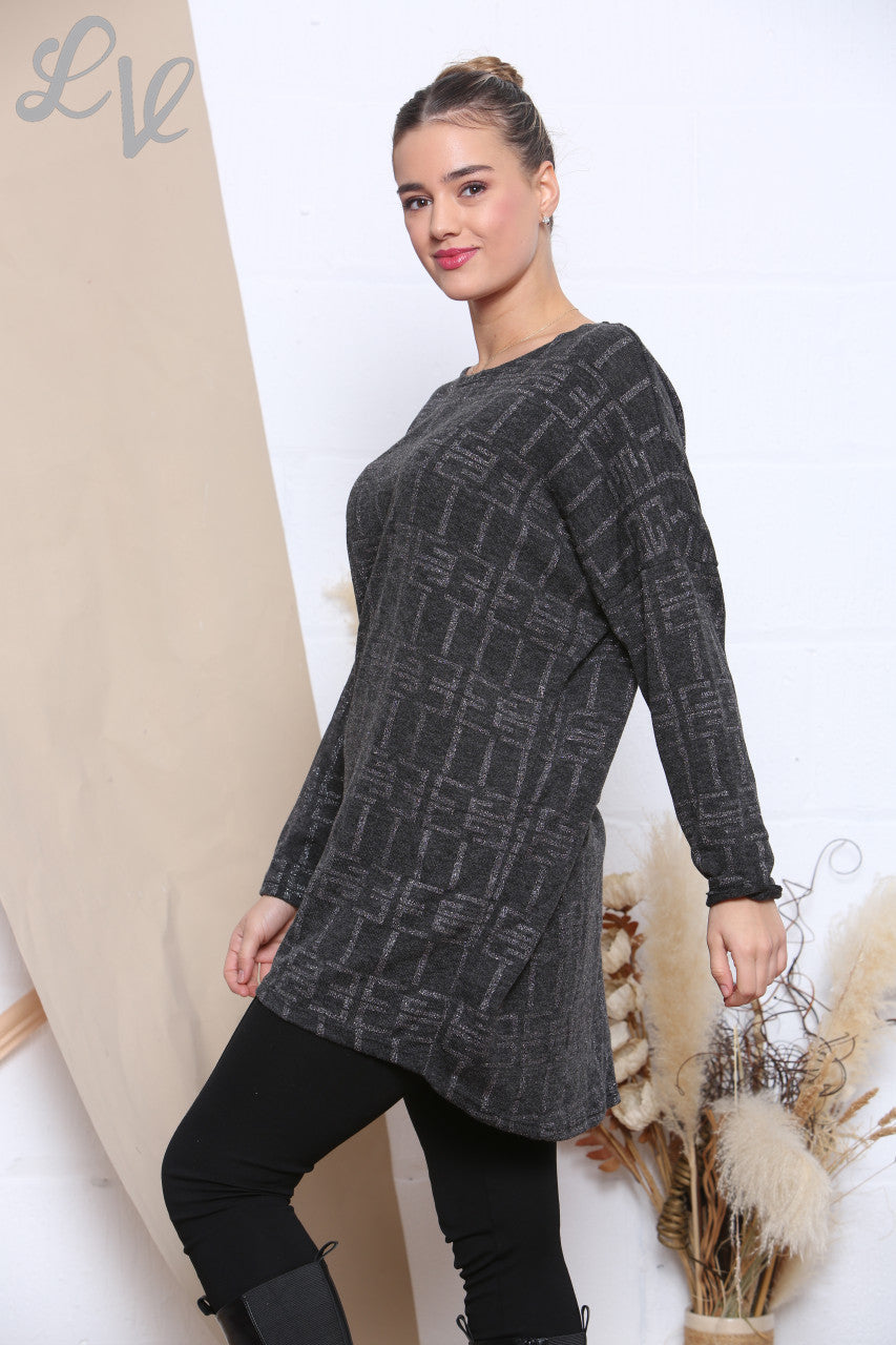 Dames Sparkle Print Top Houtskool Stukprijs WAS €9,99 NU €4,99