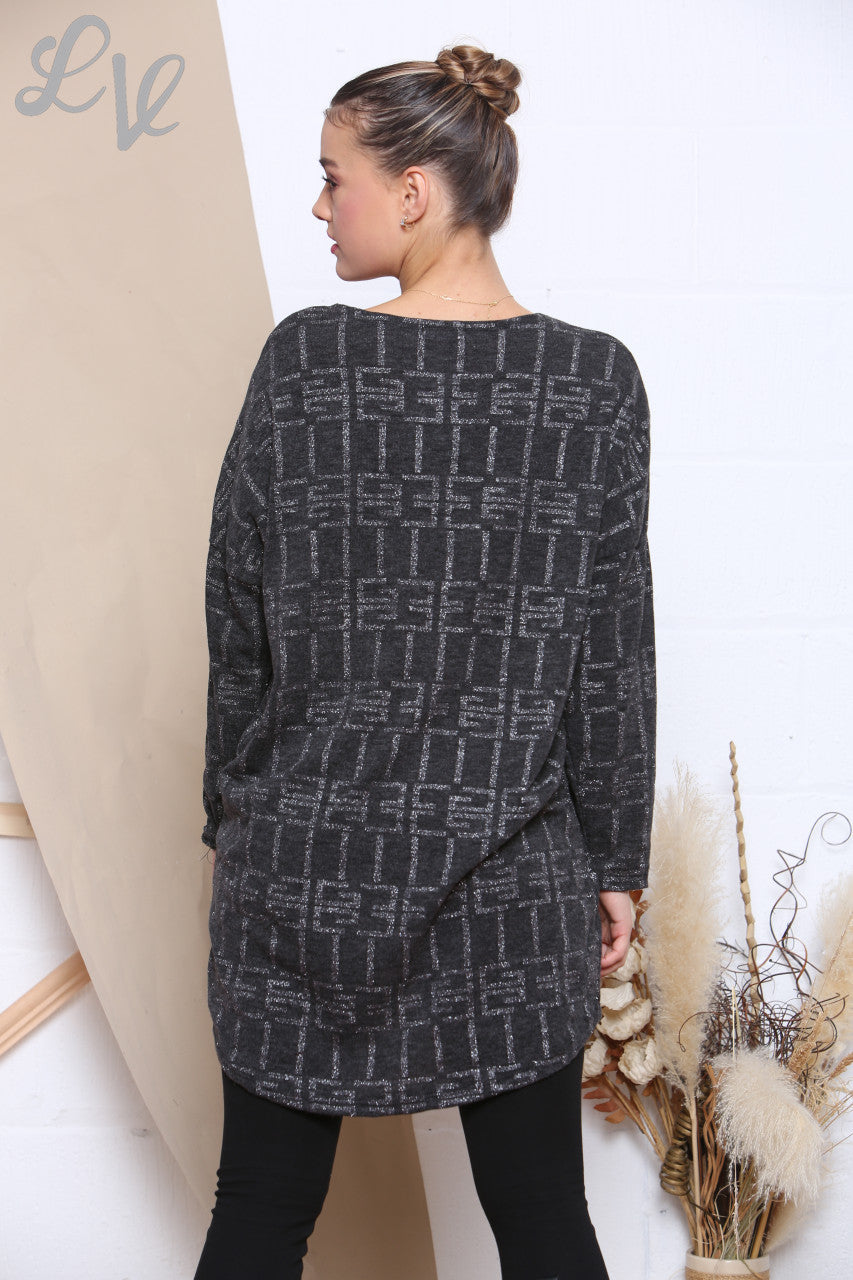 Dames Sparkle Print Top Houtskool Stukprijs WAS €9,99 NU €4,99