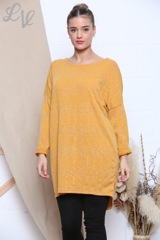 Dames top met glinsterende print Mosterdstukprijs WAS € 9,99 NU € 4,99