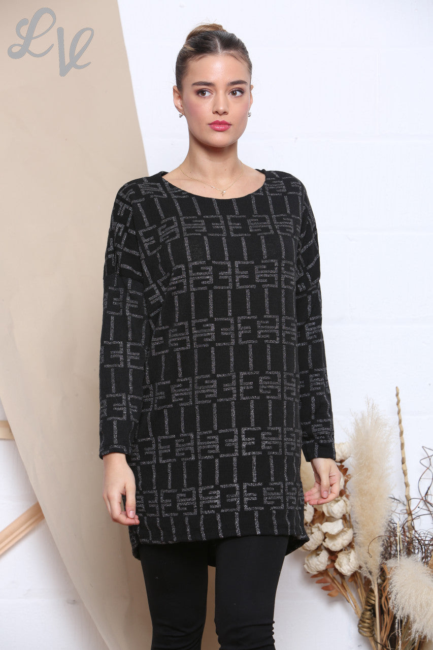 Ladies Sparkle Print Top Black Unit Price WAS £9.99 NOW £4.99