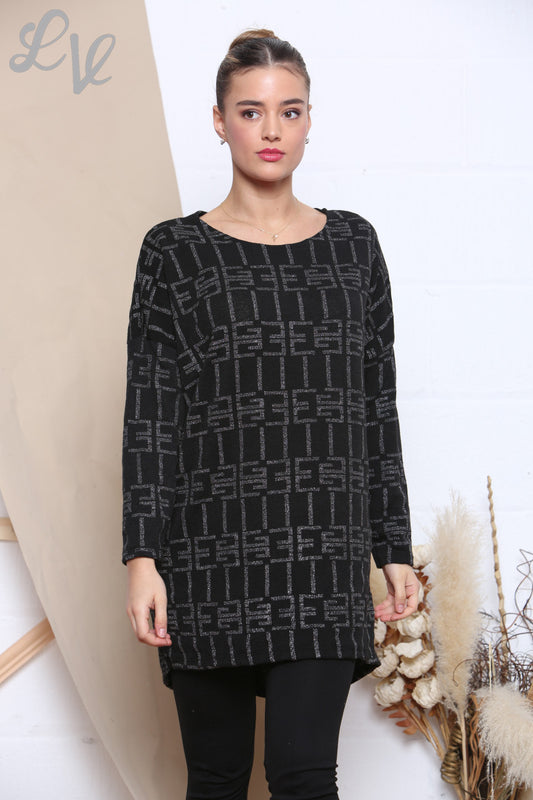 Dames Top Met Glanzende Print Zwart Stukprijs WAS €9,99 NU €4,99