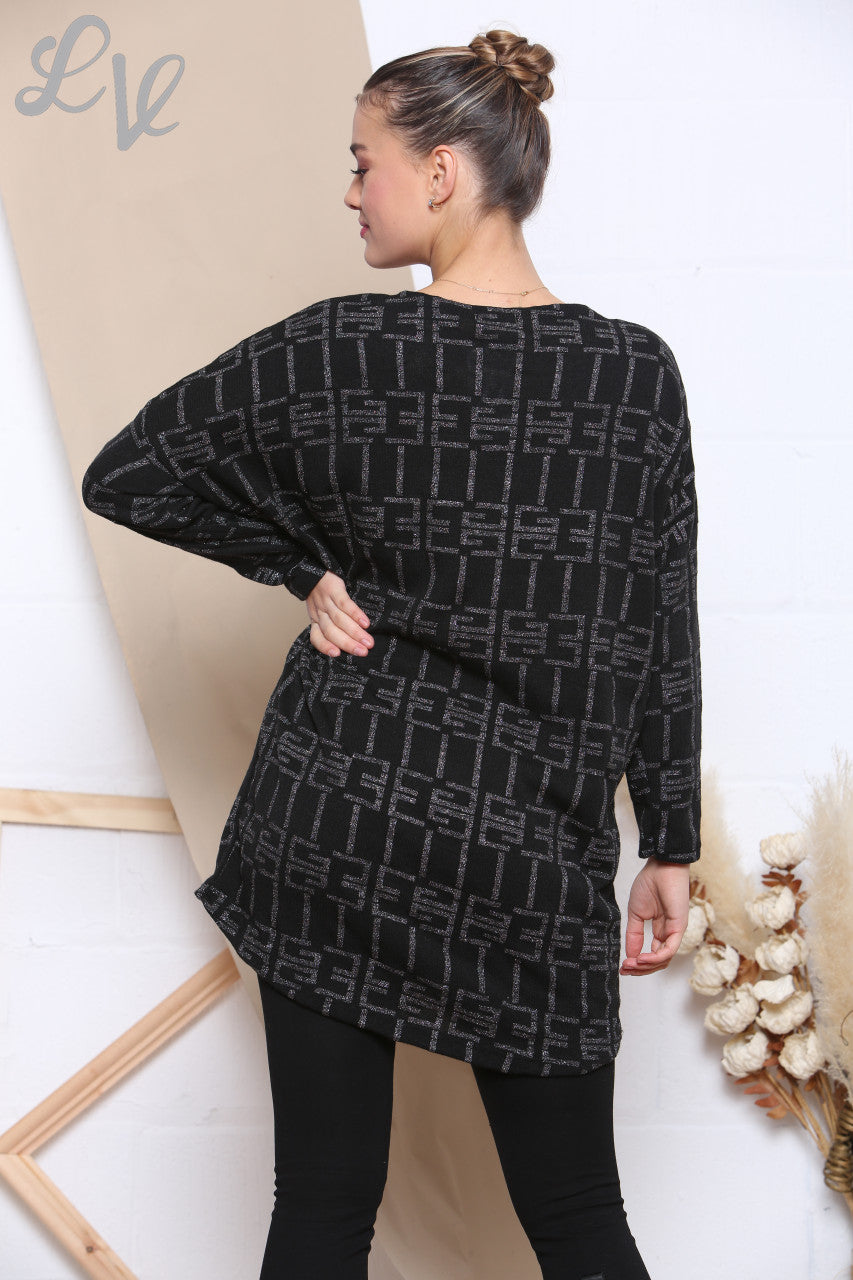 Ladies Sparkle Print Top Black Unit Price WAS £9.99 NOW £4.99