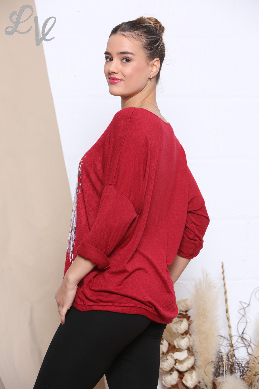 Ladies Knitted Foil Animal Mix Print Jumper Red Unit Price £6.99