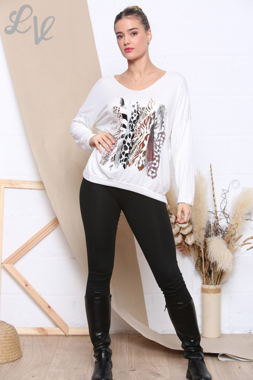 Ladies Knitted Foil Animal Mix Print Jumper White Unit Price £6.99