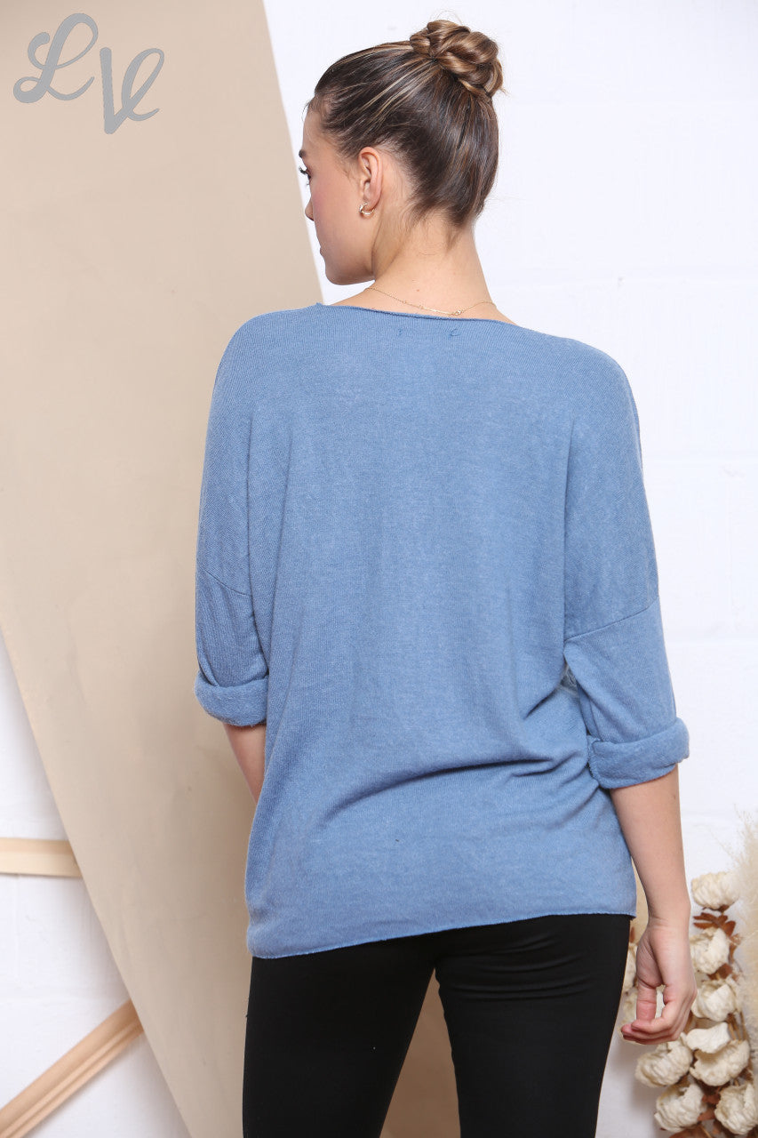 Dames gebreide trui met folieprint 'Love' Denim per stuk £ 7,99