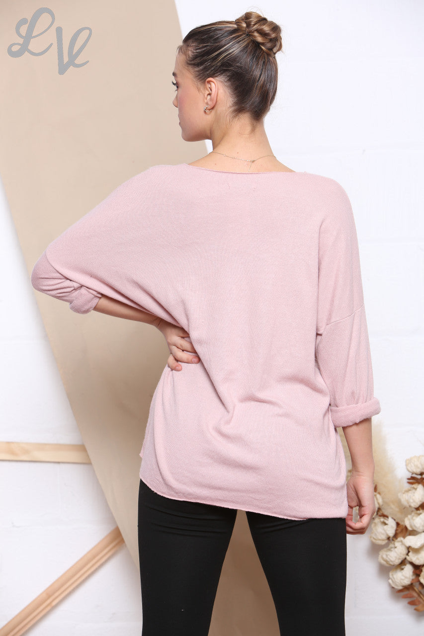 Ladies Knitted Foil Love Print Jumper Dusty Pink Unit Price £7.99