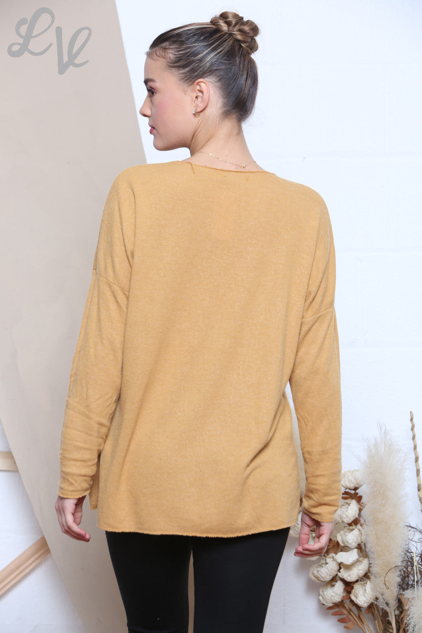 Ladies Knitted Foil Love Print Jumper Mustard Unit Price £7.99