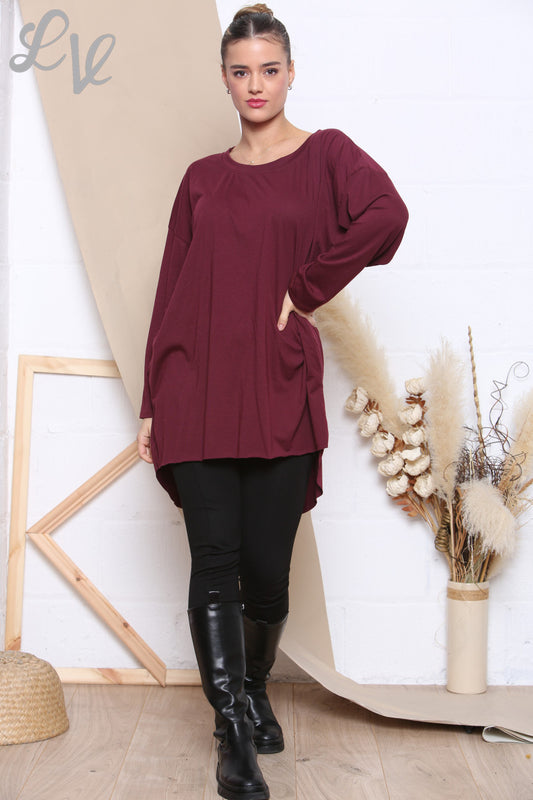 Ladies Plain Simple Tunic Top Burgundy Unit Price WAS £8.99 NOW £4.99