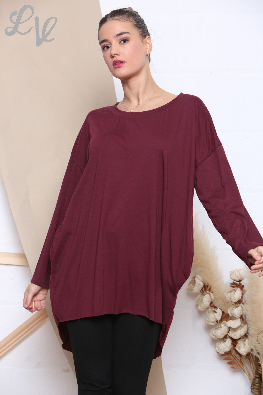Dames Effen Eenvoudige Tuniektop Bordeaux Eenheidsprijs WAS €8,99 NU €4,99