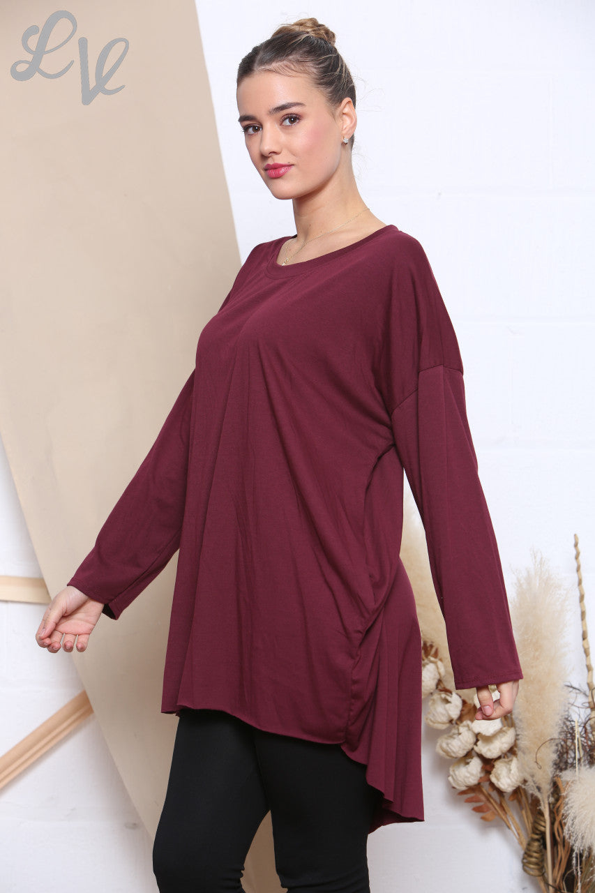 Dames Effen Eenvoudige Tuniektop Bordeaux Eenheidsprijs WAS €8,99 NU €4,99