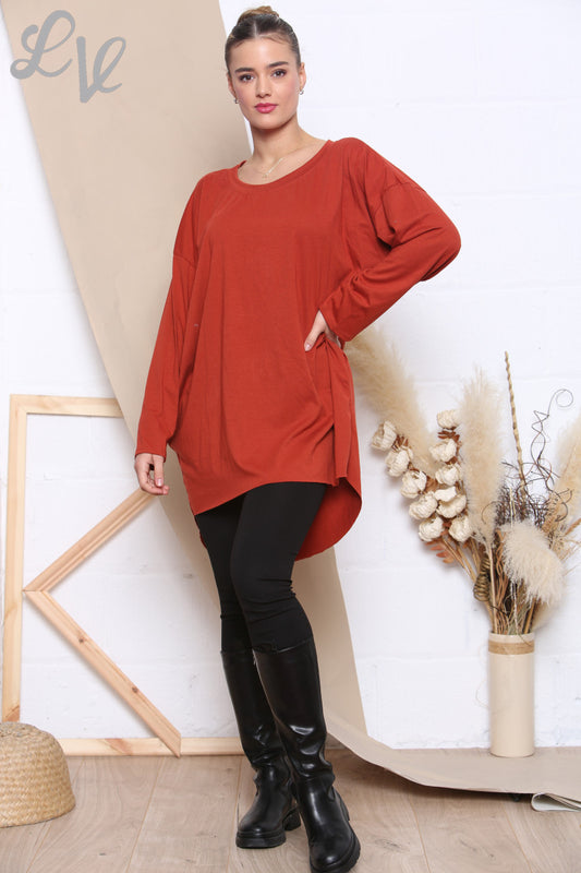 Ladies Plain Simple Tunic Top Rust Unit Price WAS £8.99 NOW £4.99