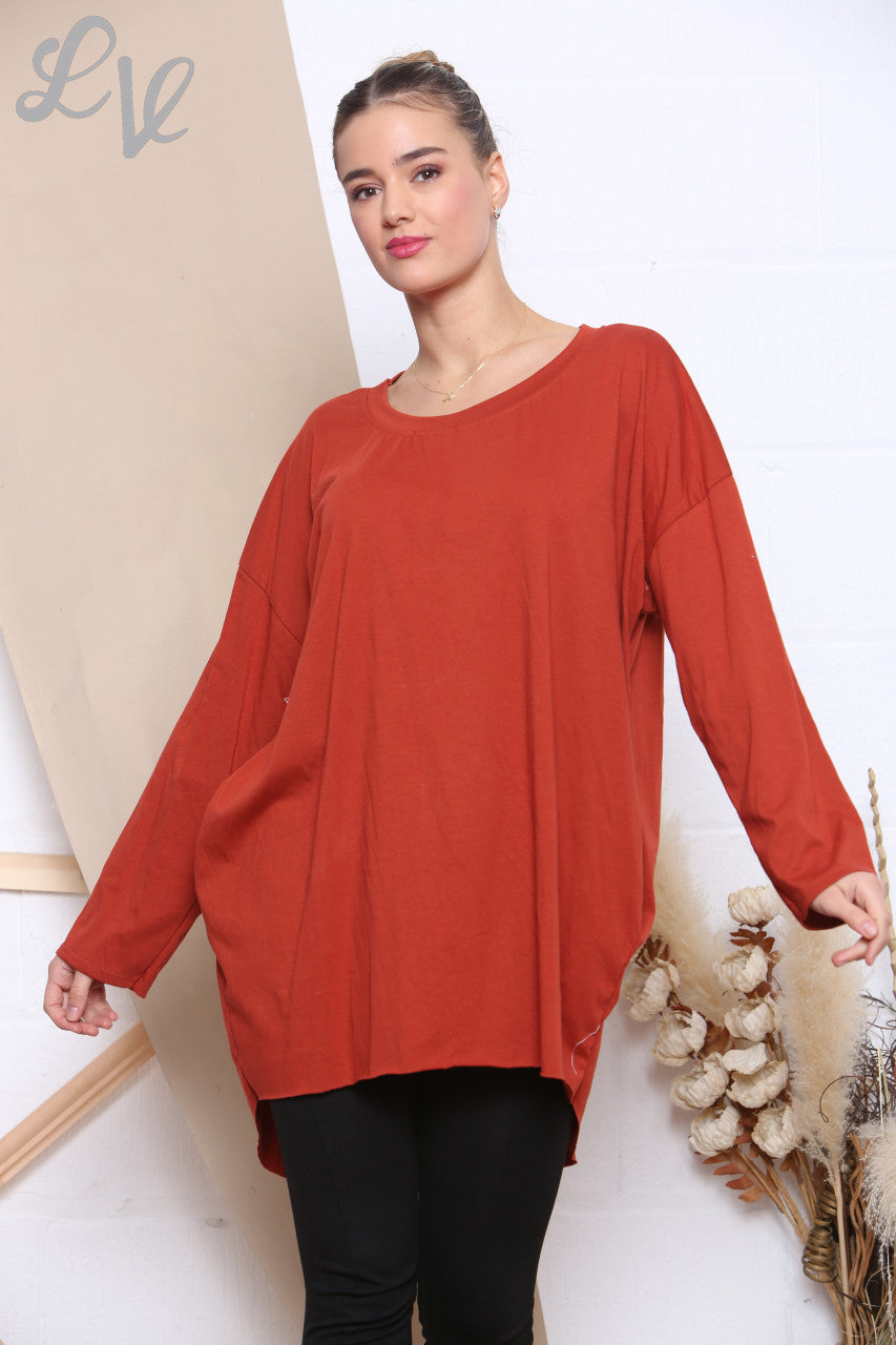 Ladies Plain Simple Tunic Top Rust Unit Price WAS £8.99 NOW £4.99