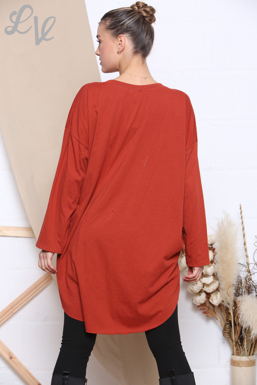 Ladies Plain Simple Tunic Top Rust Unit Price WAS £8.99 NOW £4.99