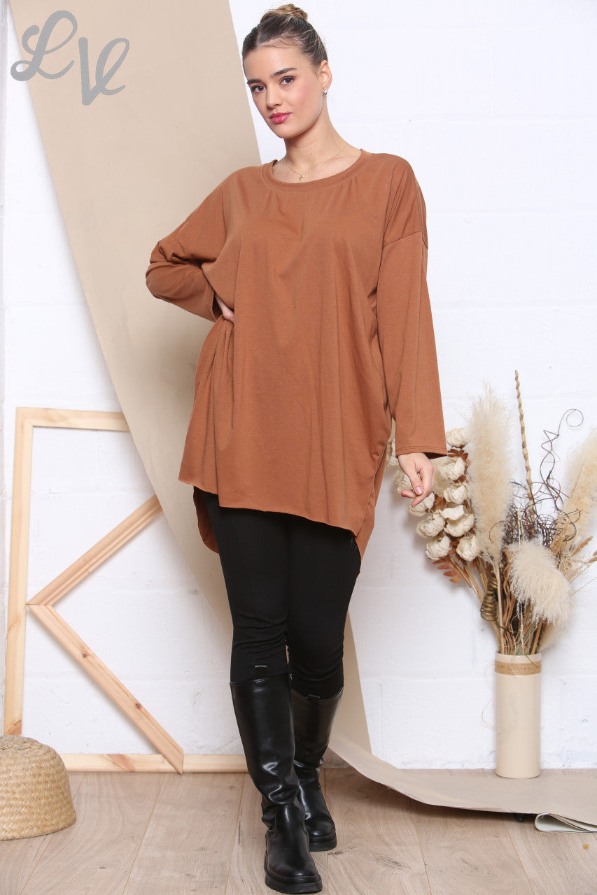 Dames effen eenvoudige tuniek top beige per stuk WAS € 8,99 NU € 4,99