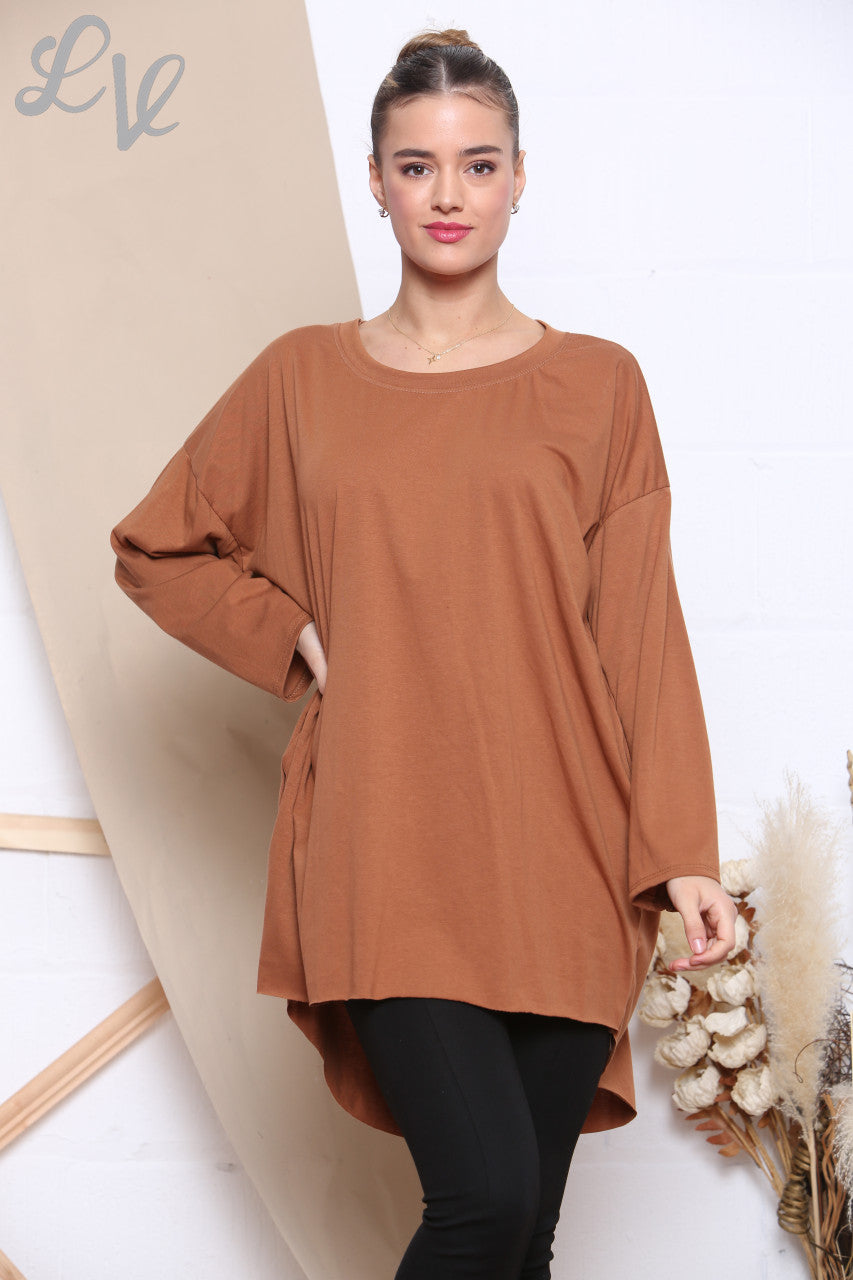 Dames effen eenvoudige tuniek top beige per stuk WAS € 8,99 NU € 4,99