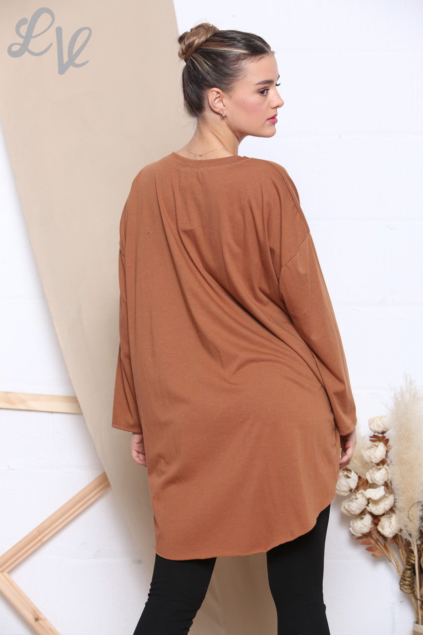 Dames effen eenvoudige tuniek top beige per stuk WAS € 8,99 NU € 4,99