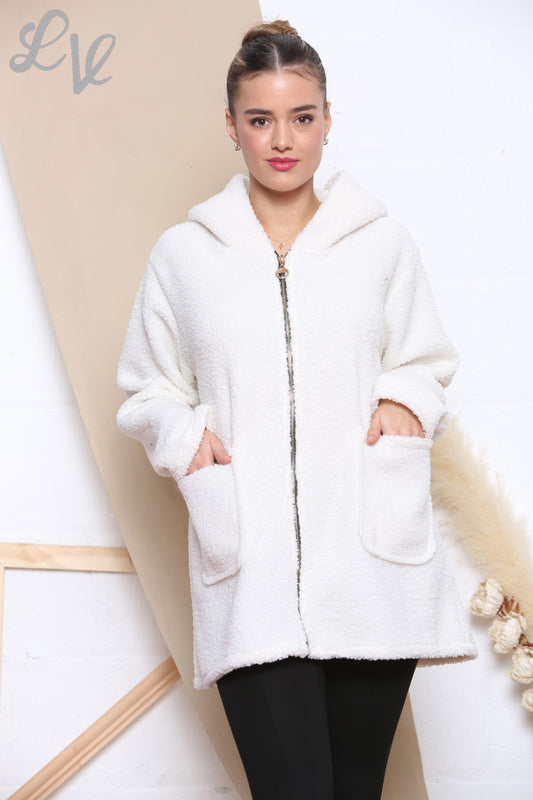 Dames Teddybeer Hooded Vest met Rits Wit