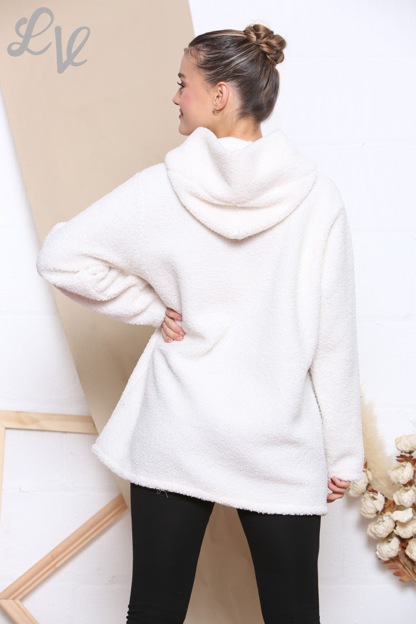 Ladies Teddy Bear Zip Front Hooded Jacket White