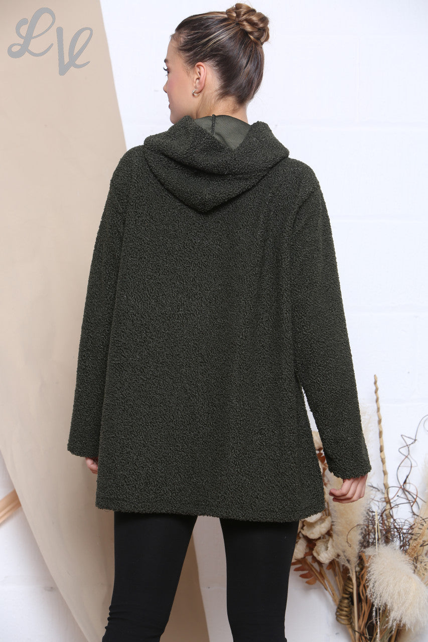 Dames Teddybeer Hoodie Met Rits Khaki