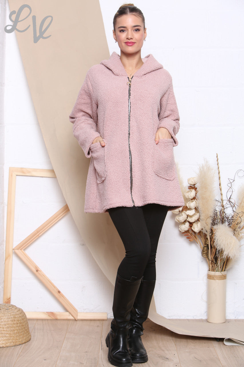 Ladies Teddy Bear Zip Front Hooded Jacket Dusty Pink Unit Price WAS £16.99 NOW £10.99