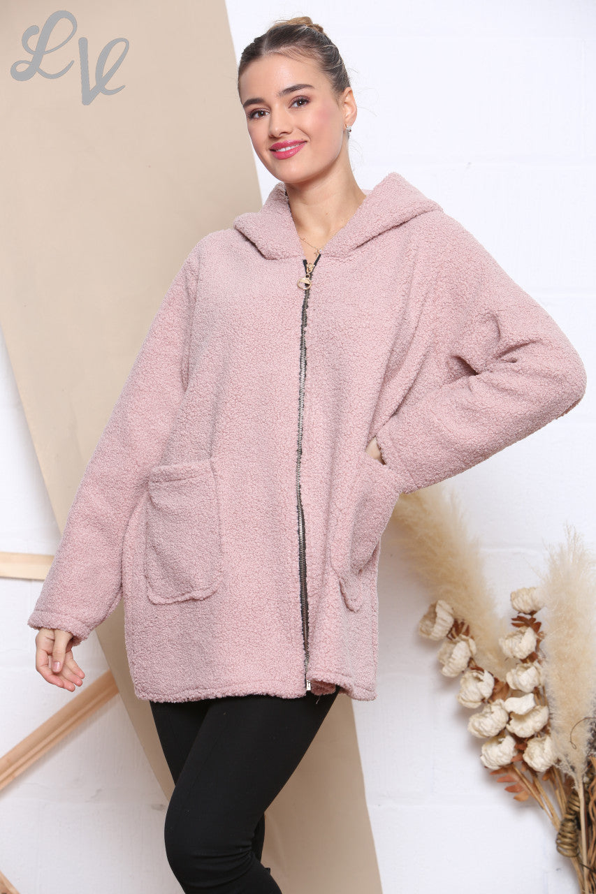 Ladies Teddy Bear Zip Front Hooded Jacket Dusty Pink Unit Price WAS £16.99 NOW £10.99