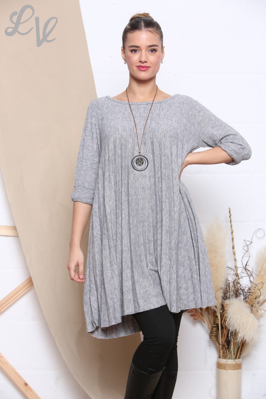Dames Sparkle Print Plissé Onderkant Tuniek Top Grijs Per stukprijs WAS €9,99 NU €4,99