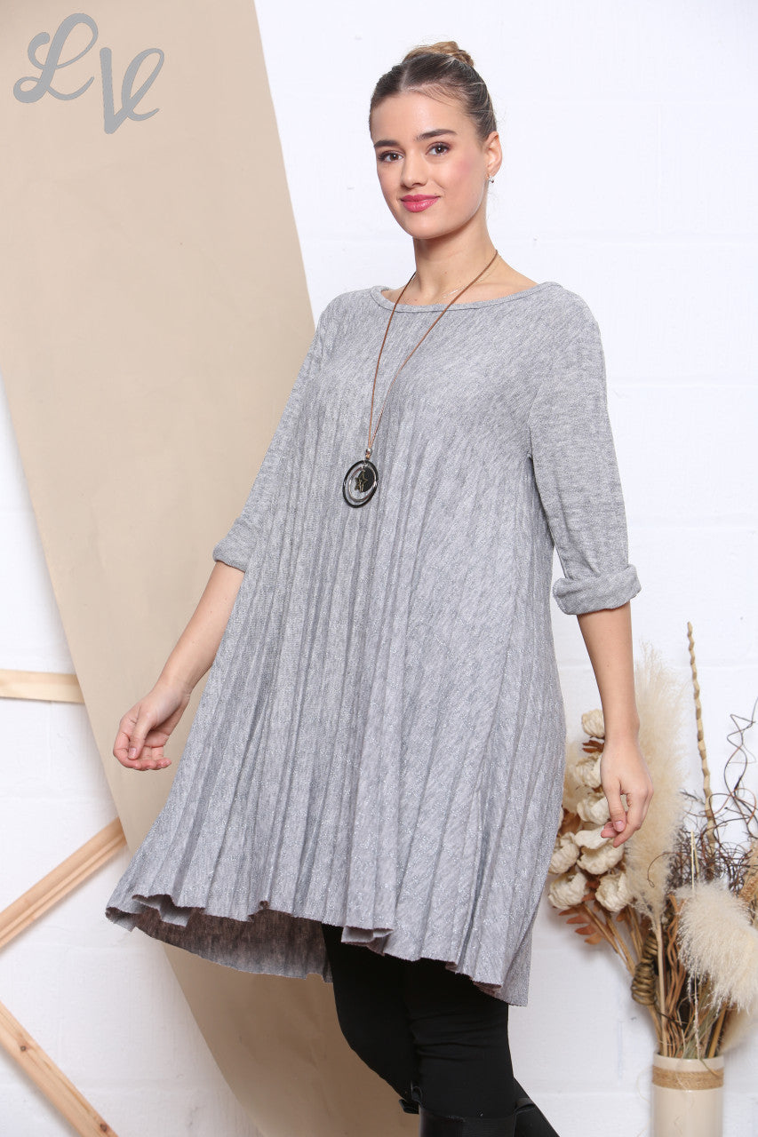 Dames Sparkle Print Plissé Onderkant Tuniek Top Grijs Per stukprijs WAS €9,99 NU €4,99