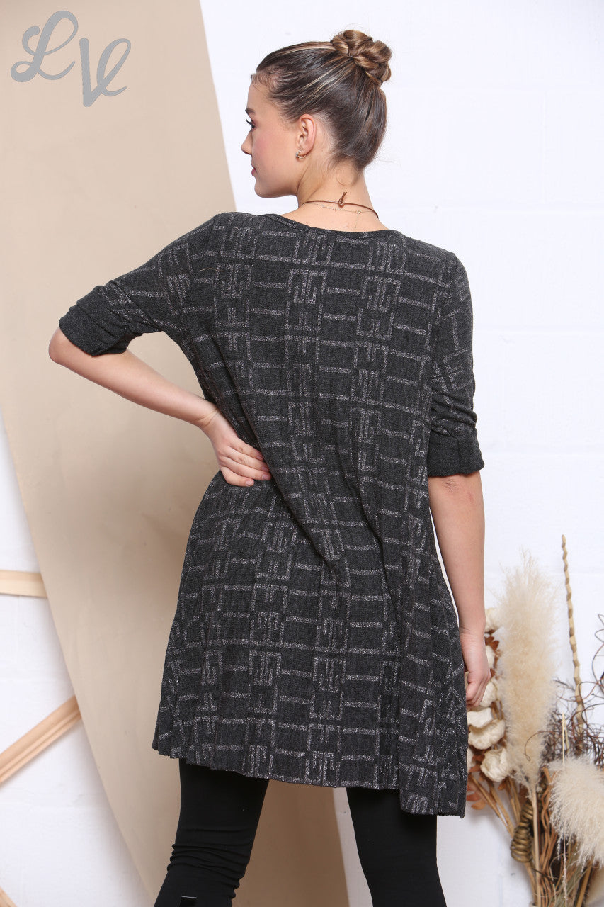 Ladies Sparkle Print Pleated Bottom Tunic Top Charcoal Unit Price WAS £9.99 NOW £4.99