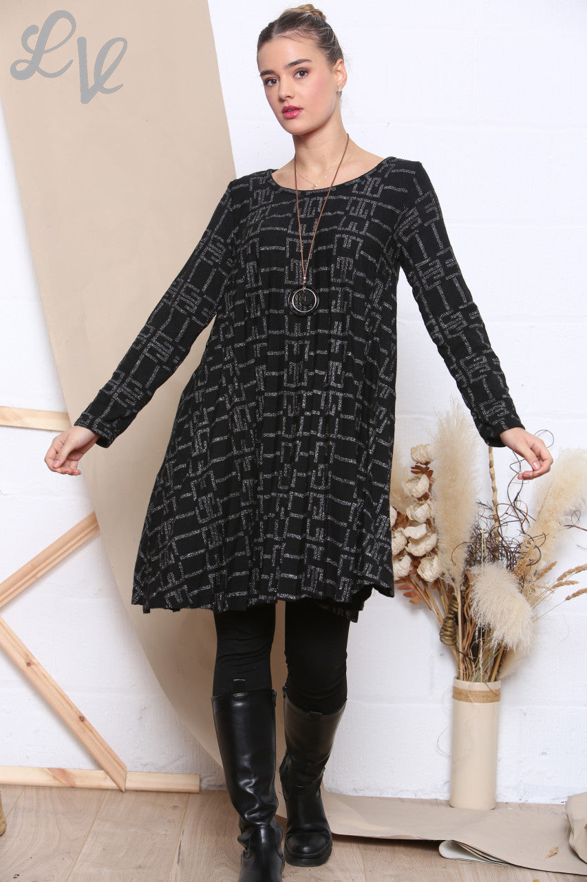 Ladies Sparkle Print Pleated Bottom Tunic Top Black Unit Price WAS £9.99 NOW £7.99