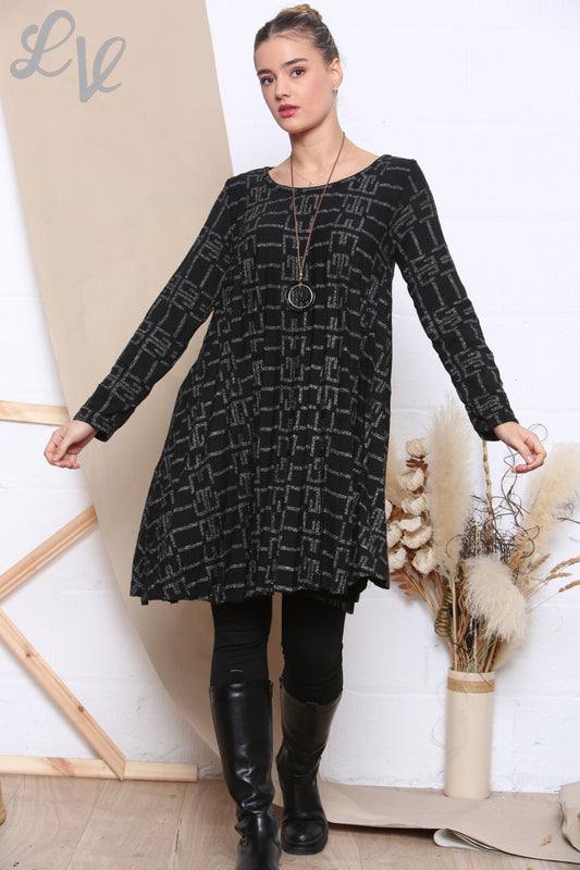 Dames Glanzende Print Geplooide Tuniek Top Zwart Prijs WAS £9,99 NU £7,99
