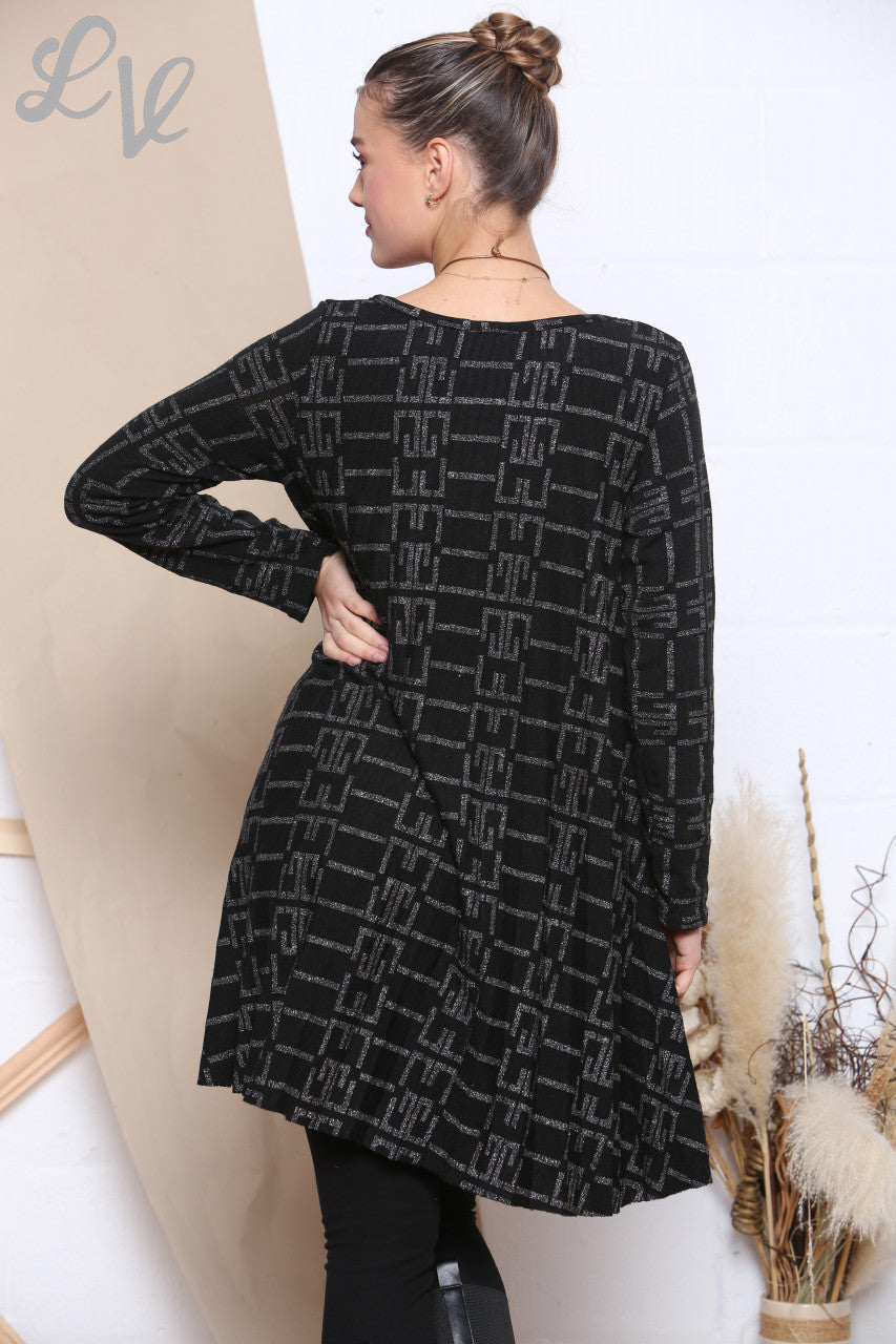 Ladies Sparkle Print Pleated Bottom Tunic Top Black Unit Price WAS £9.99 NOW £7.99